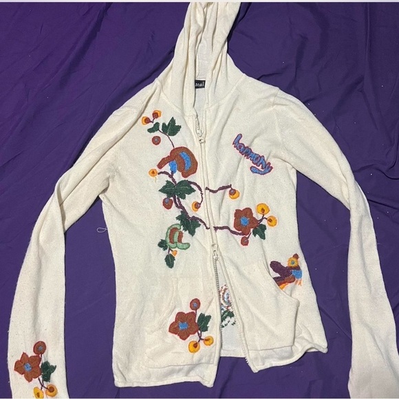 Y2K vintage embroidered patchwork sweater hoodie hippie boho cottage multicolor - Picture 6 of 7